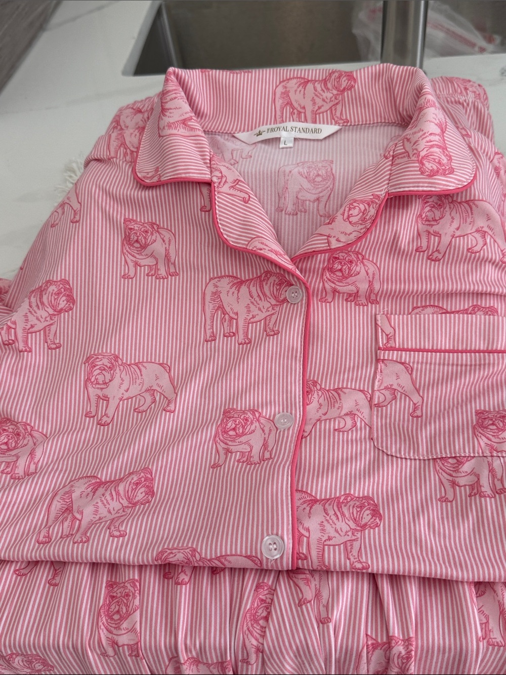 Pink Bulldog-Print Cotton Pajama Set
